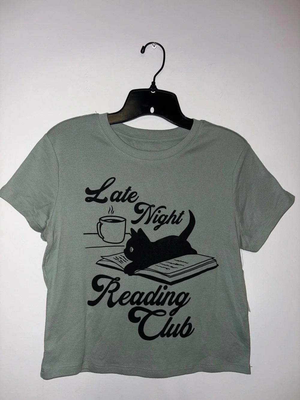 Mighty Fine Sage Green 'Late Night Reading Club' Cat Graphic Tee